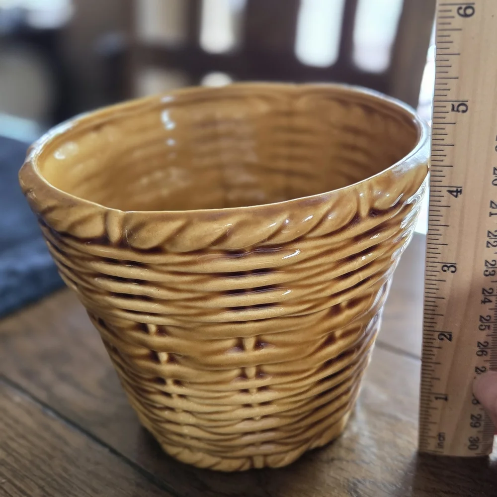 Vintage Ceramic Basket Weave Flower Pot